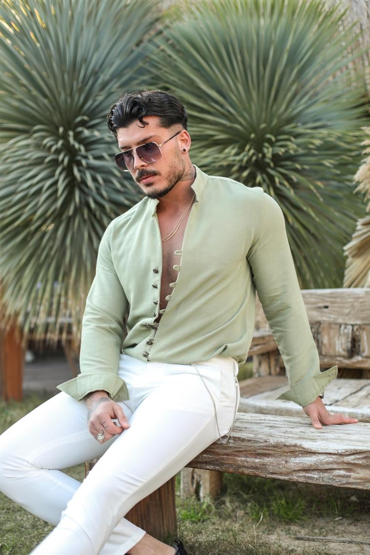 Toka Düğme Detaylı  Regular Fit Gömlek Mint