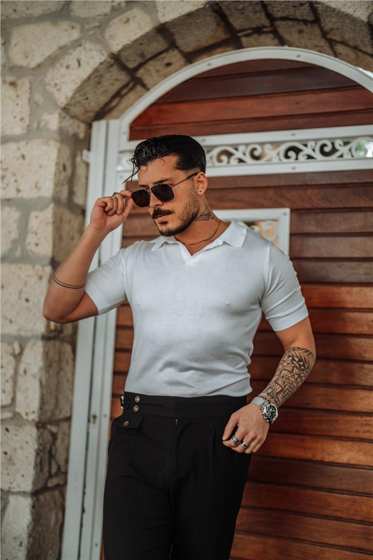 Triko Polo Yaka Slim Fit T-Shirt Beyaz