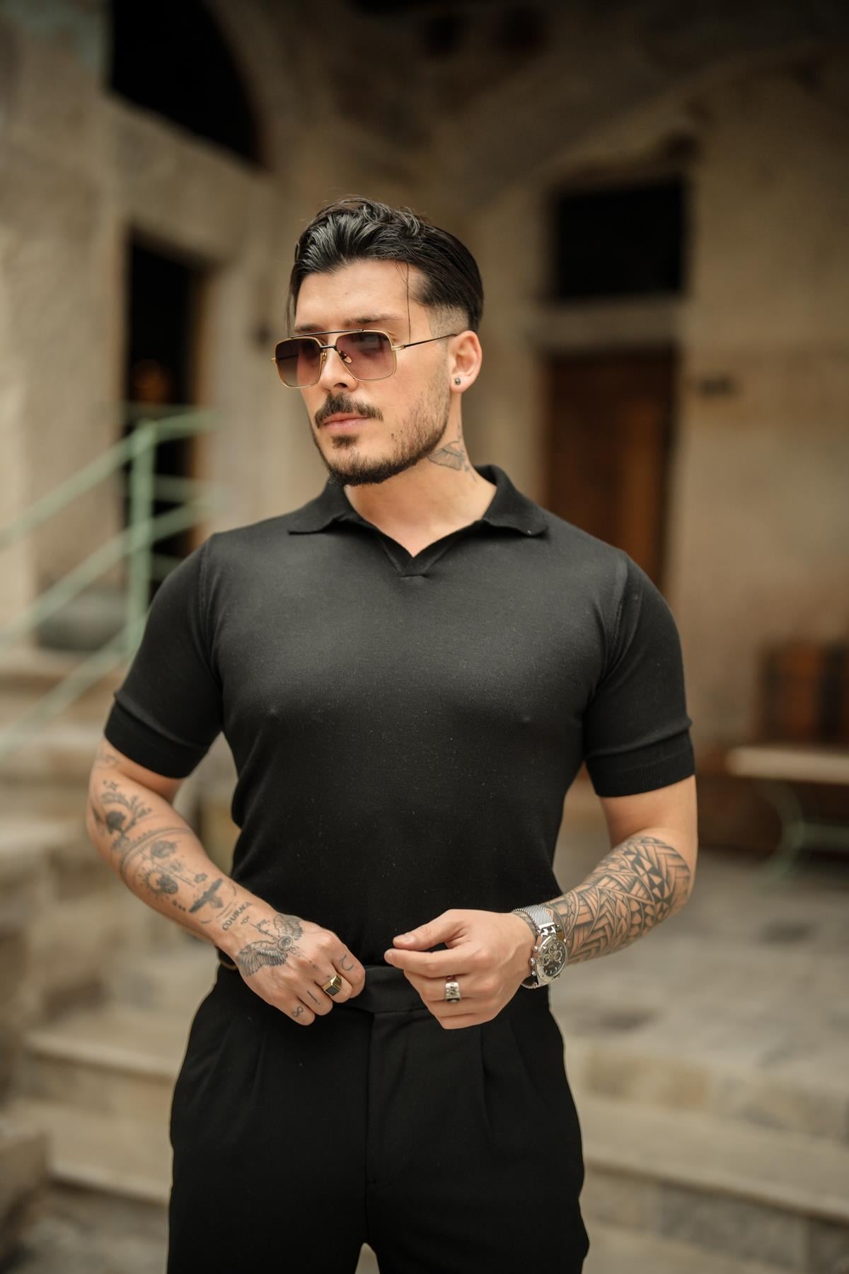 Triko Polo Yaka Slim Fit T-Shirt Siyah
