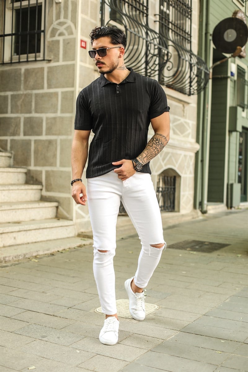 Triko Yaka Düğmeli T- Shirt