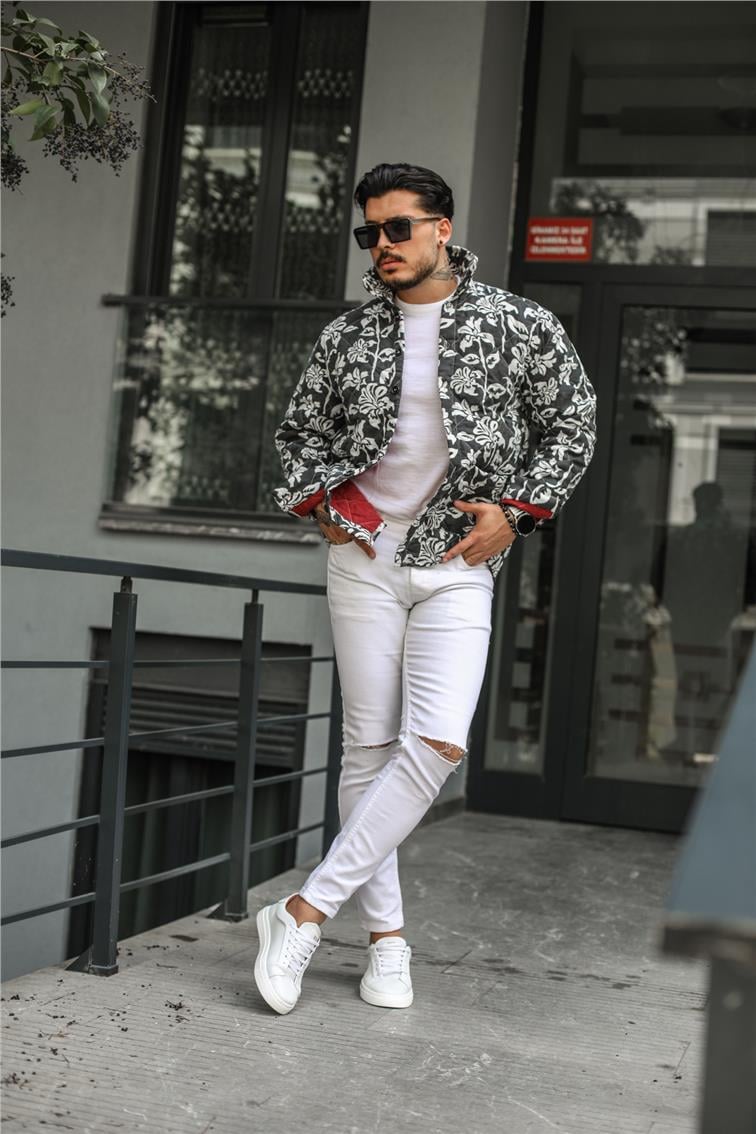 Tropik Desenli Oversize Ceket Antrasit