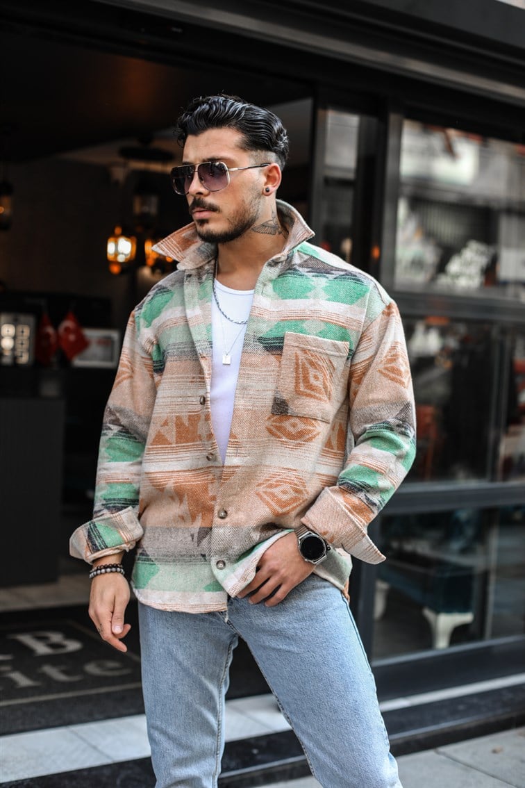 Turuncu-Yeşil Oduncu Oversize Gömlek