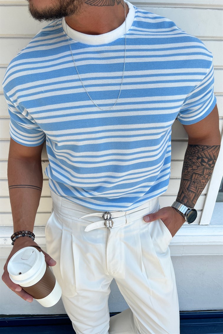 Üç Çizgili Örme T-Shirt