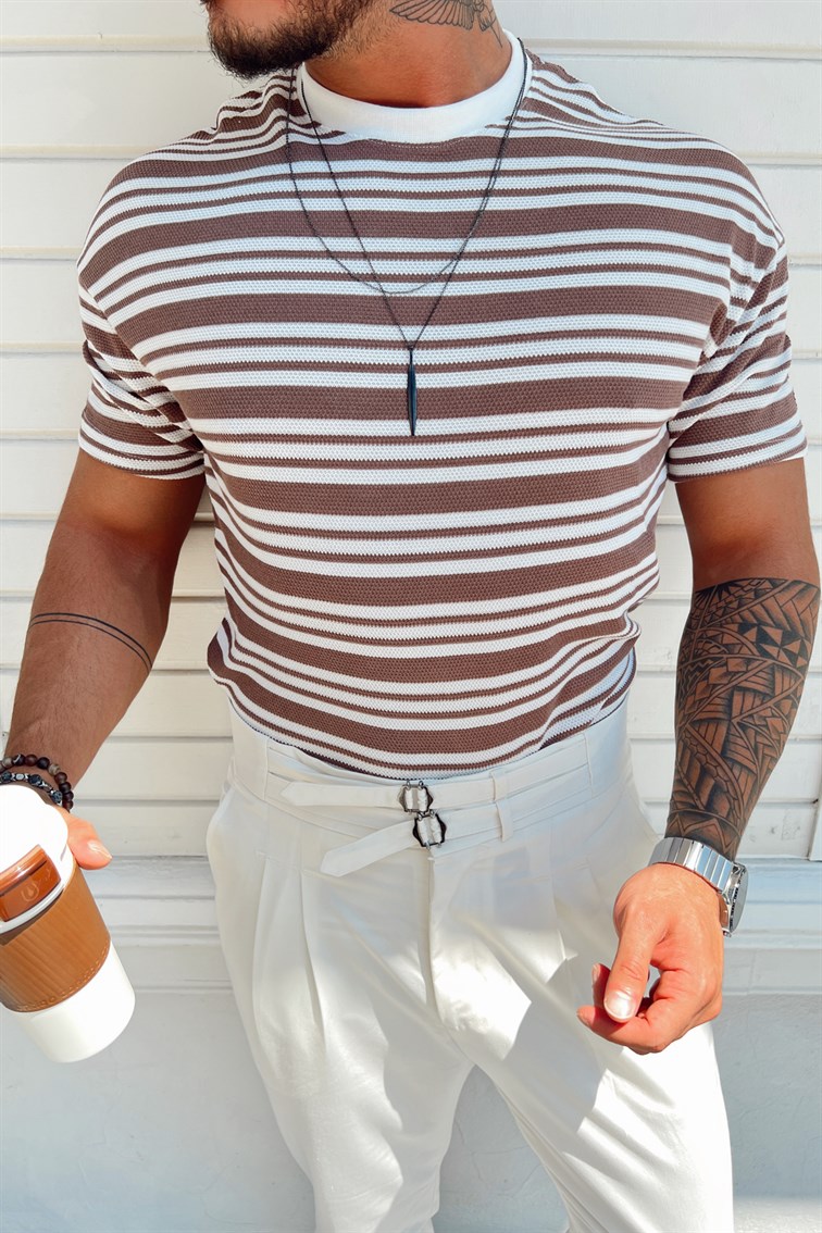Üç Çizgili Örme T-Shirt