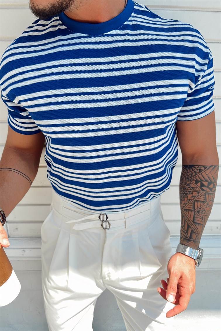 Üç Çizgili Örme T-Shirt