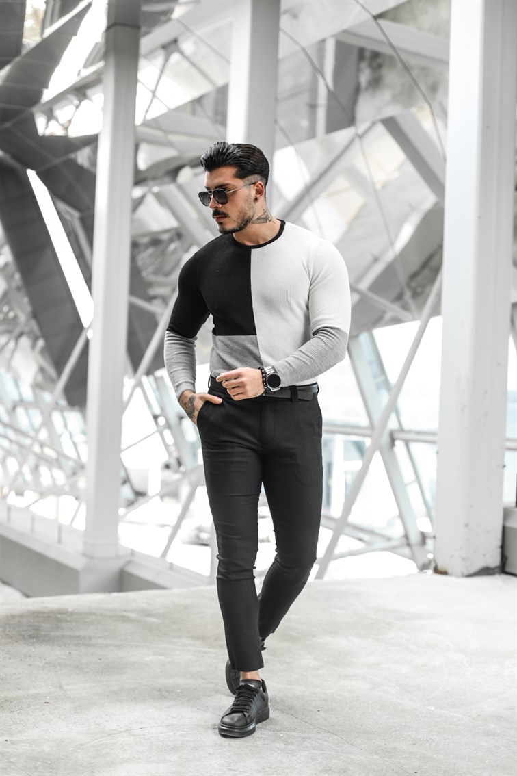 Üç Renk Slim Fit Kazak
