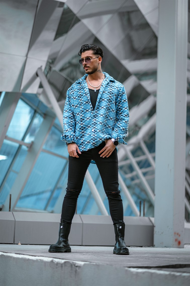 Üçgen Desenli Oversize Gömlek