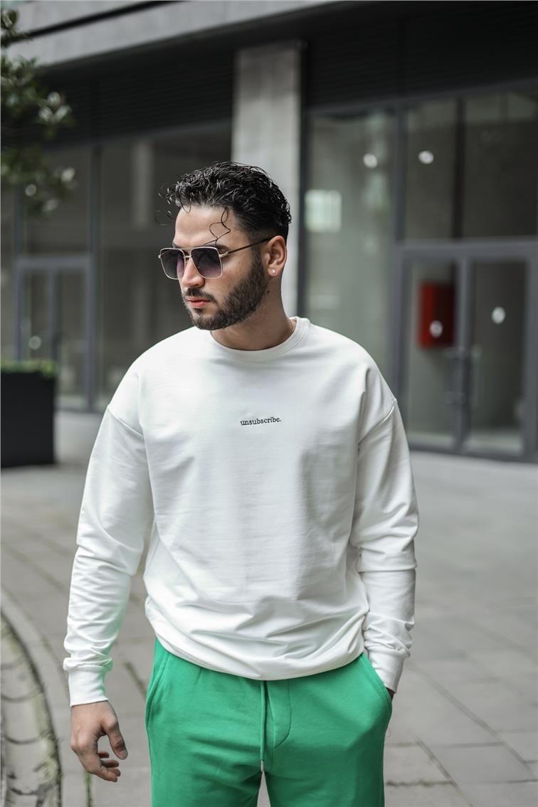 UNSUBSCRİBE Baskılı Oversize Sweatshirt Beyaz