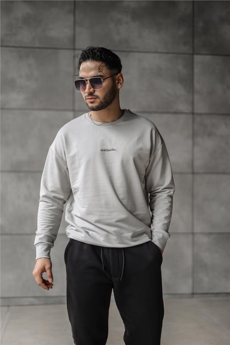 UNSUBSCRİBE Baskılı Oversize Sweatshirt Gri