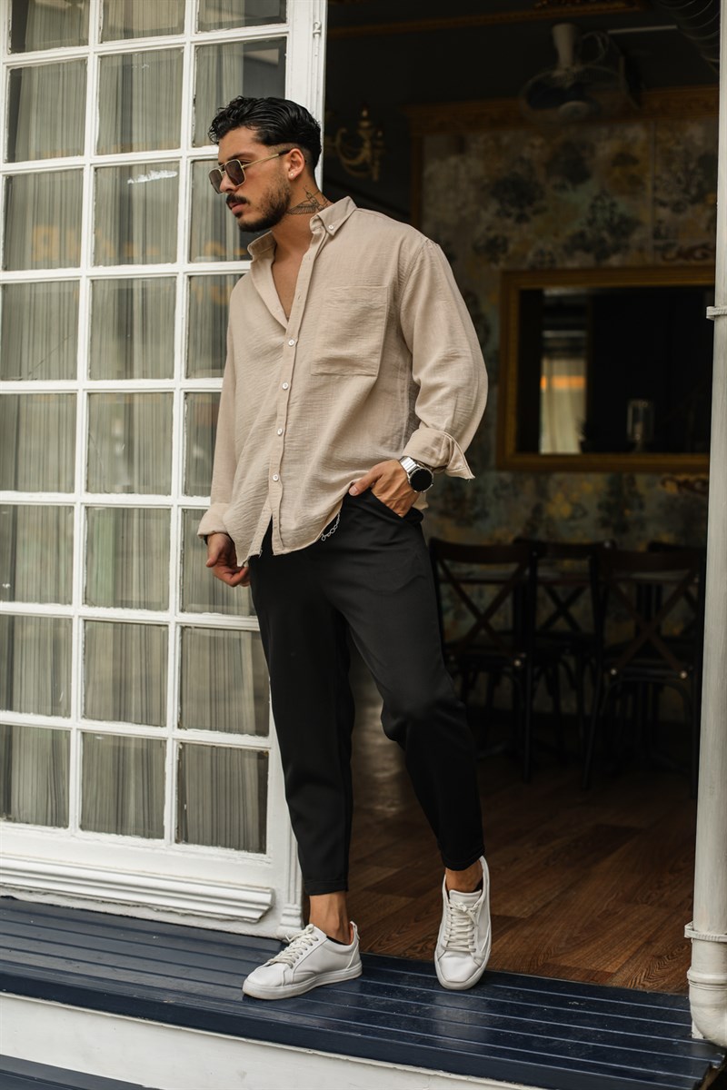Uzun Kollu Keten Oversize Gömlek