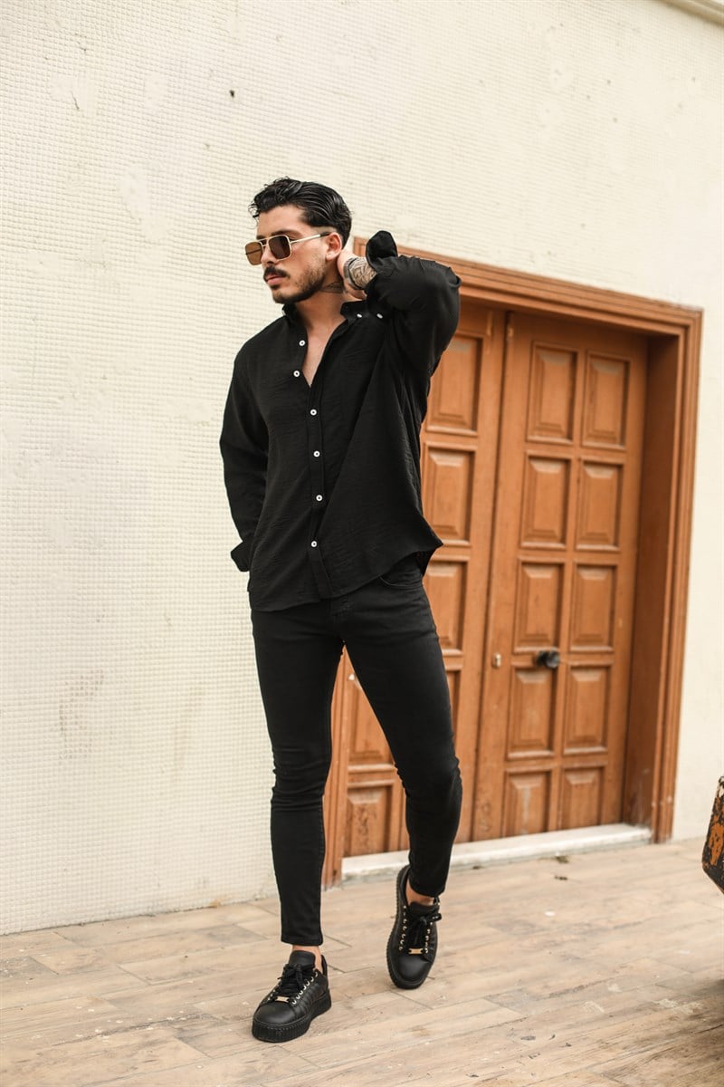 Uzun Kollu Keten Oversize Gömlek