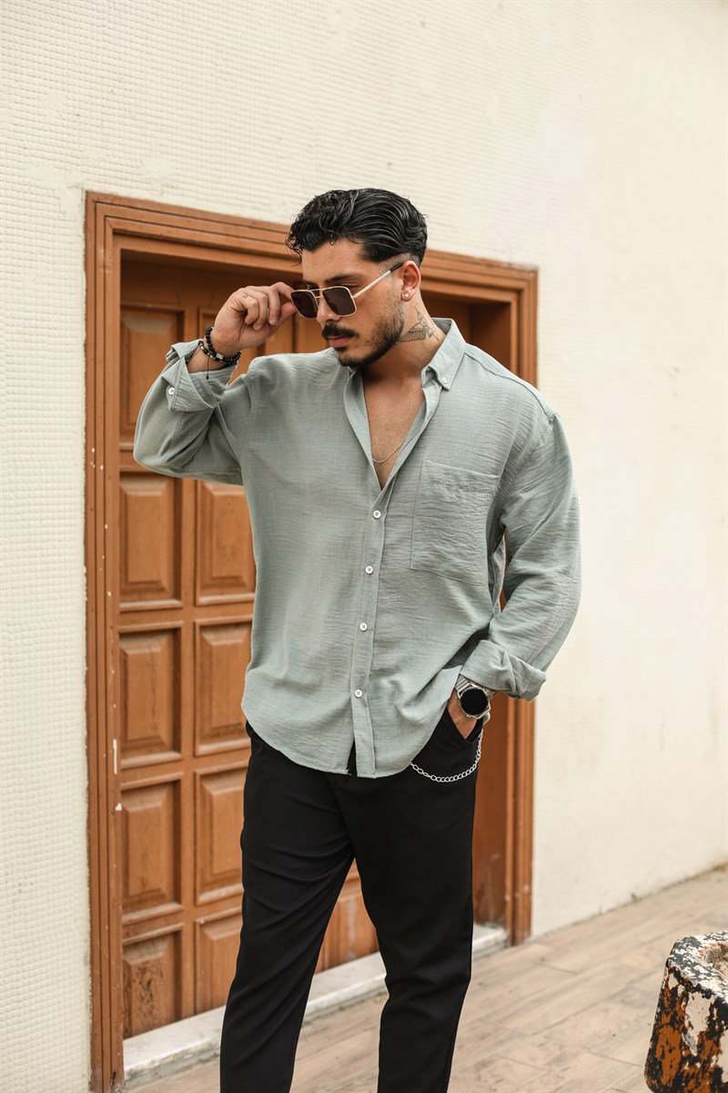 Uzun Kollu Keten Oversize Gömlek