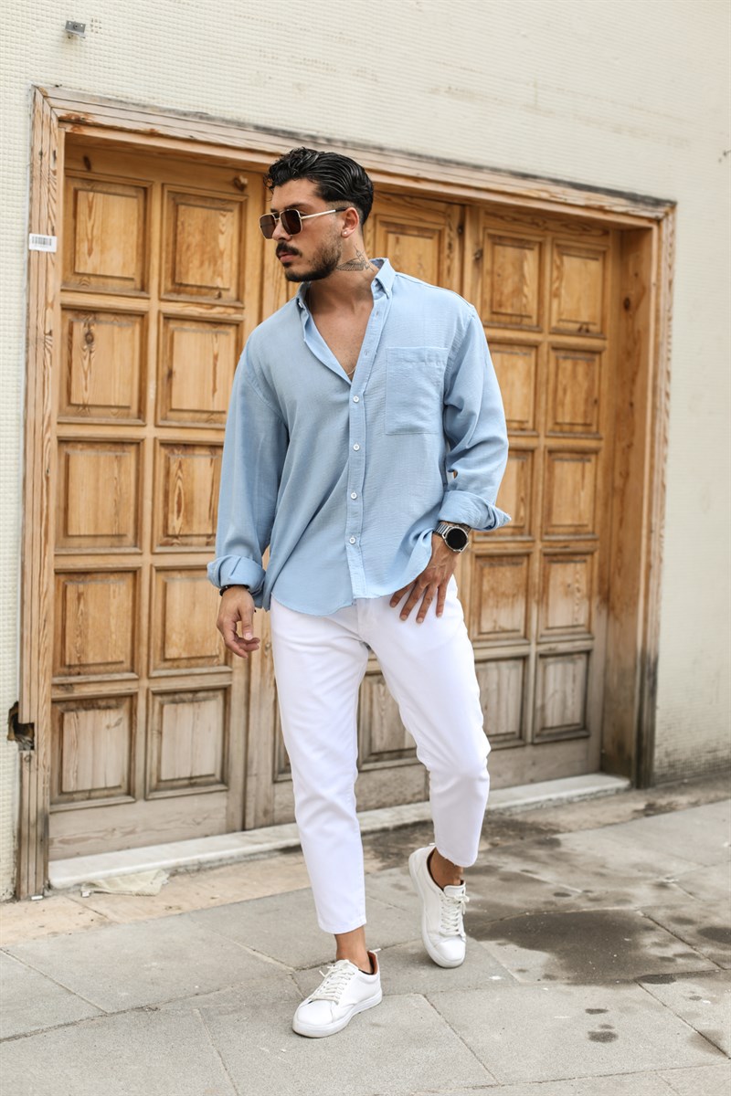Uzun Kollu Keten Oversize Gömlek