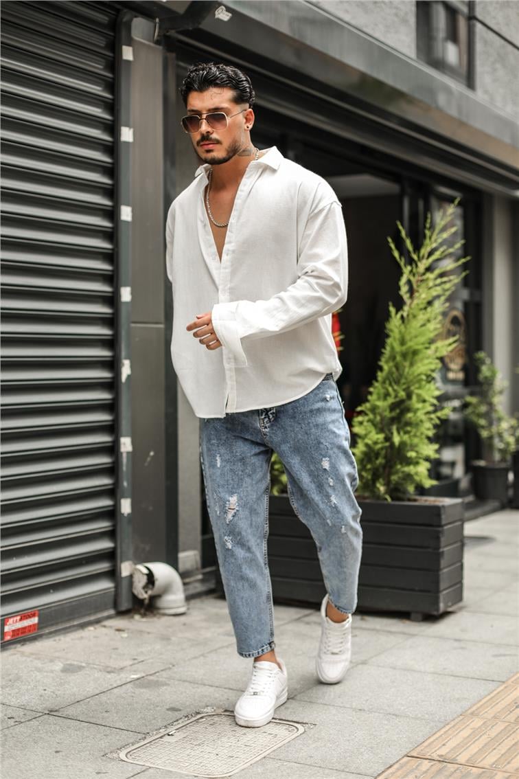 Uzun Kollu Oversize Gömlek Beyaz