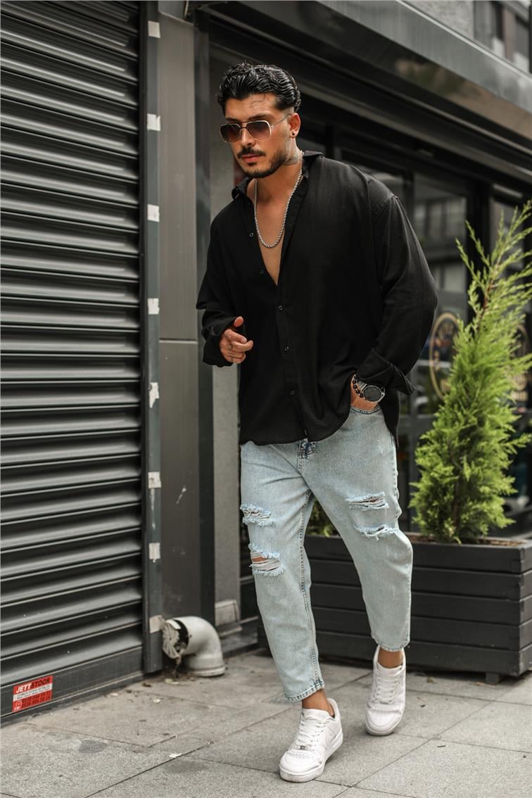 Uzun Kollu Oversize Gömlek Siyah
