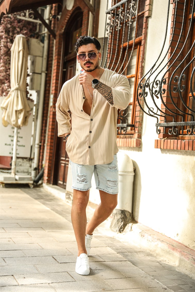 V Yaka Oversize Fakir Kol Gömlek