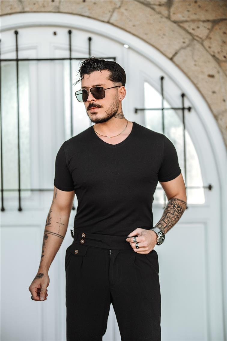 V Yaka Slim Fit T-Shirt Beyaz