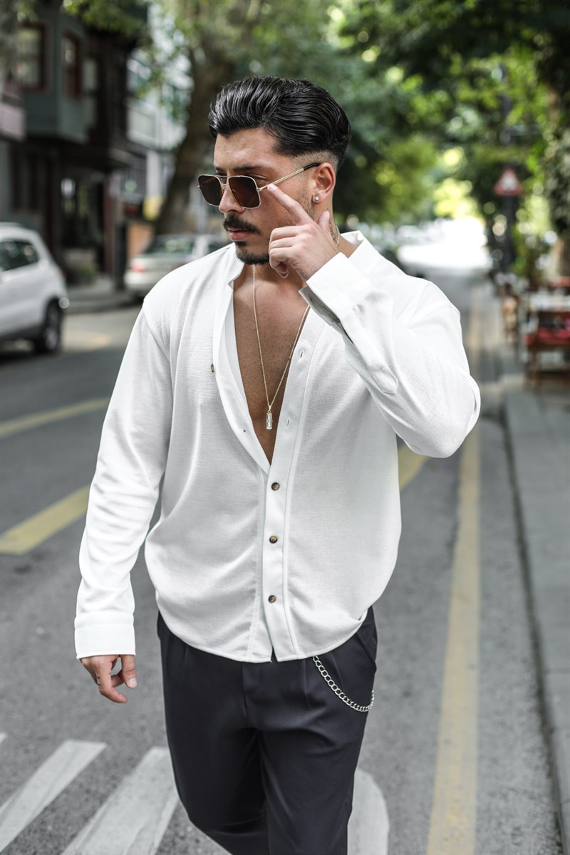 V Yaka Uzun Kollu Oversize Gömlek