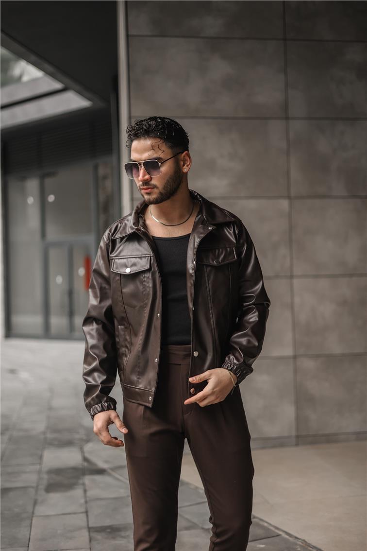Vintage Fit Deri Ceket Acı Kahve