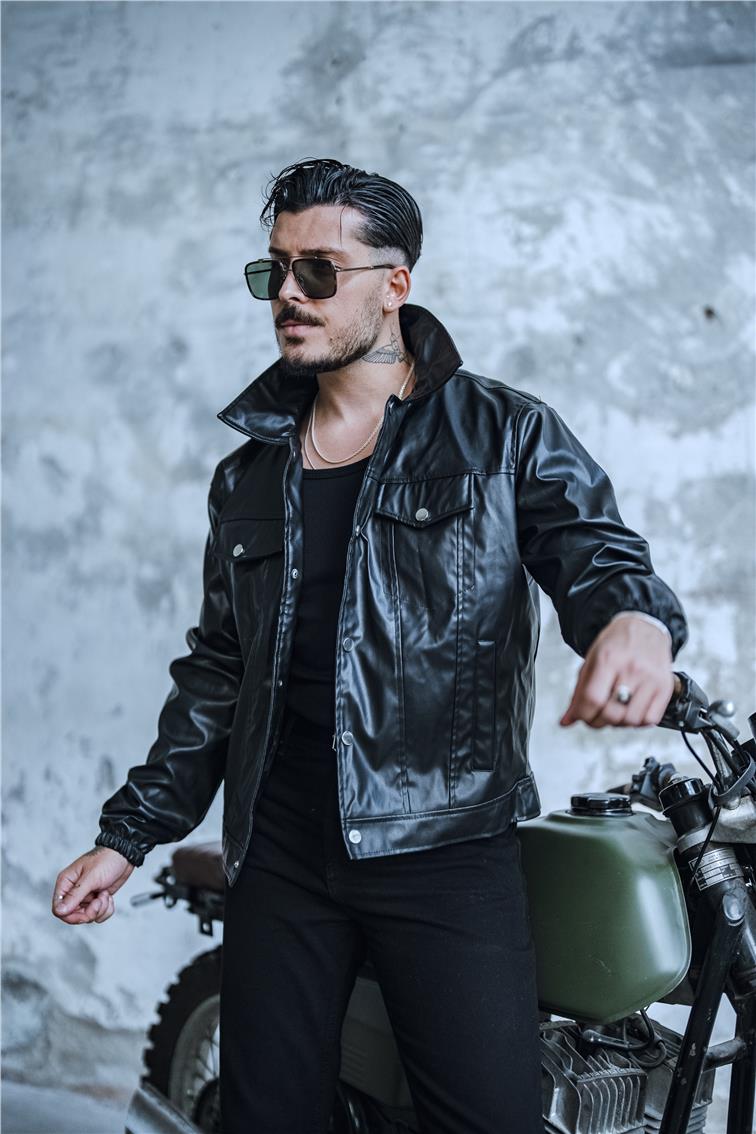 Vintage Fit Deri Ceket Siyah