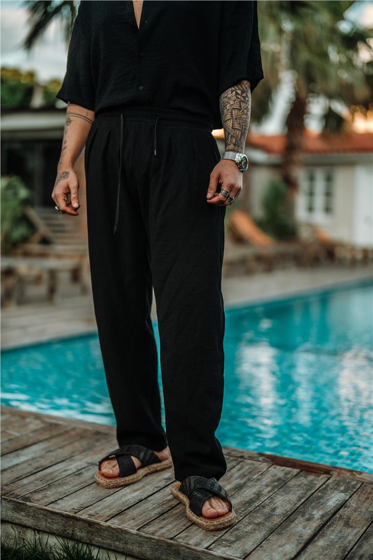 Vual Kumaş Baggy Pantolon Siyah