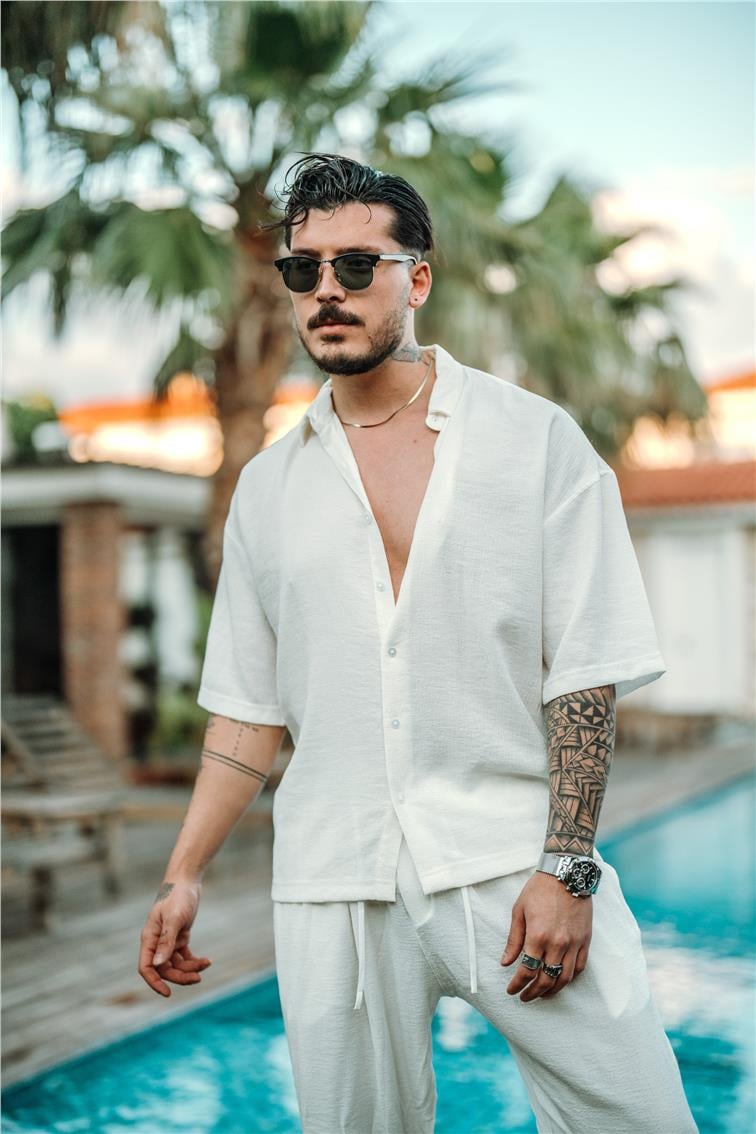 Vual Kumaş Oversize Gömlek Beyaz
