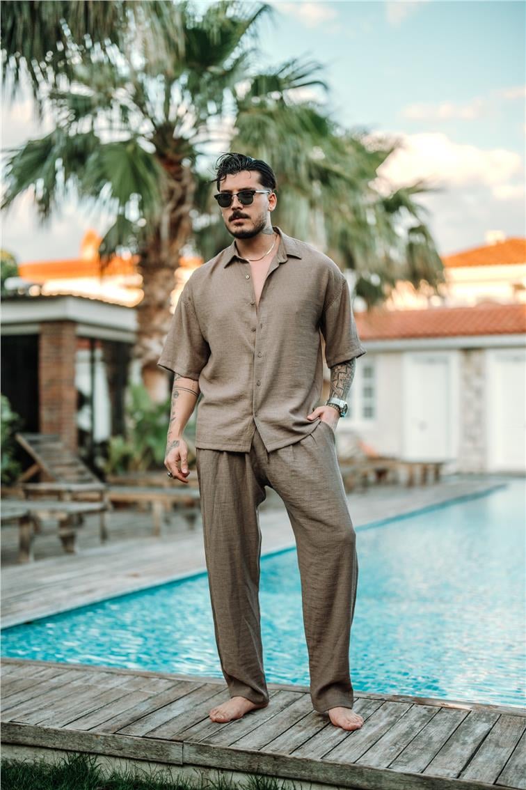 Vual Kumaş Oversize Gömlek Kahve