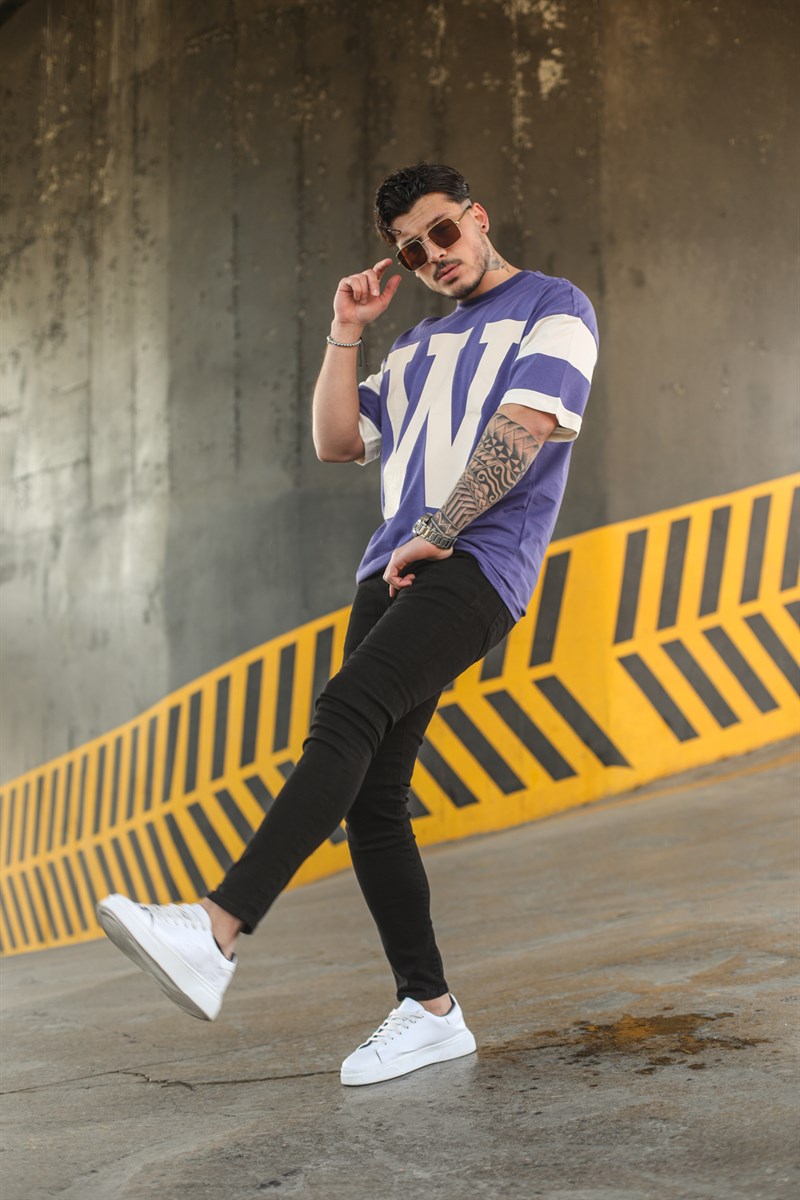 W Baskılı Oversize T-Shirt