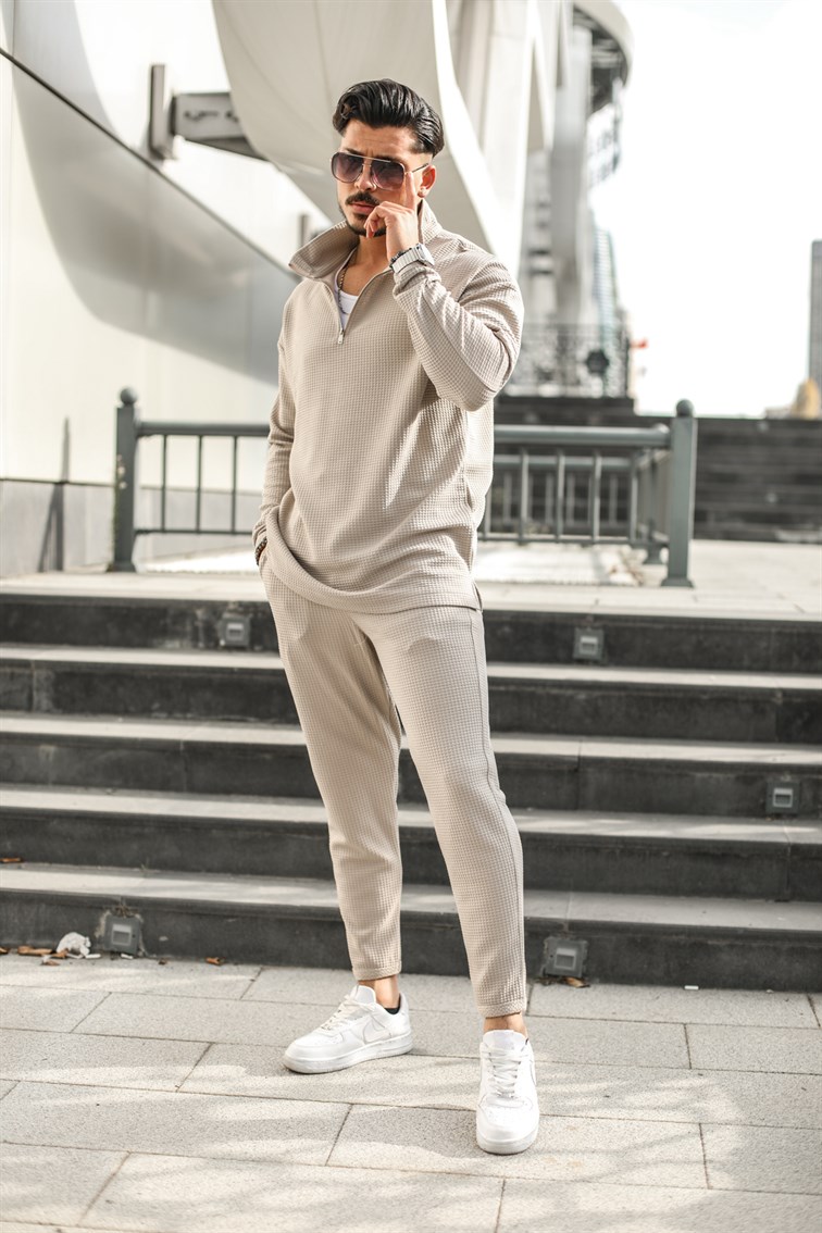 Waffle Yarım Fermuarlı Oversize Sweatshirt