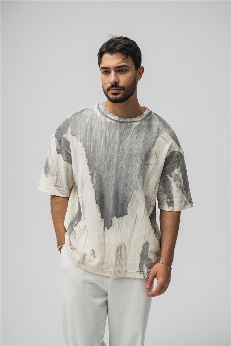 Washing Knit Oversize T-Shirt Gri