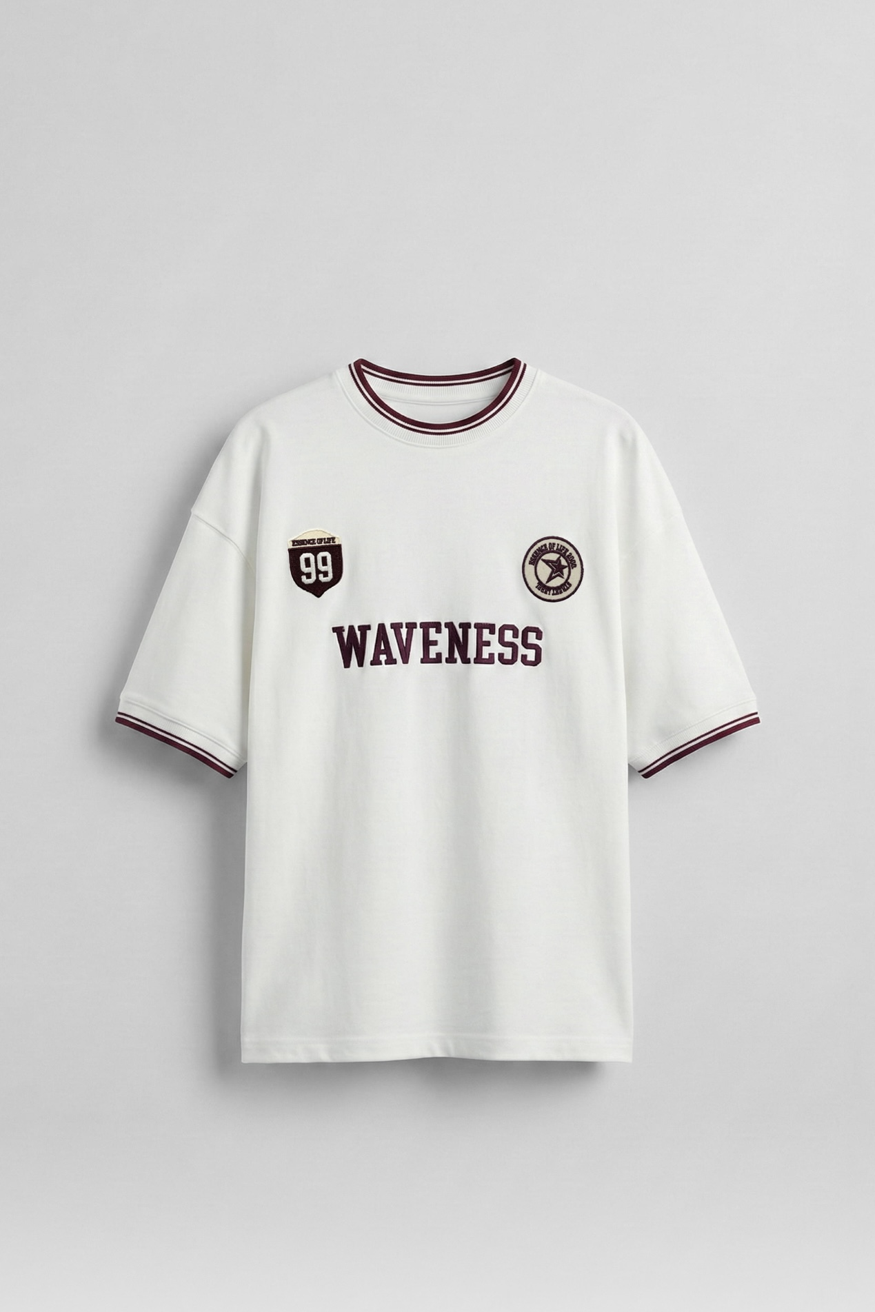 WAVENESS Nakışlı Oversize Tshirt Beyaz