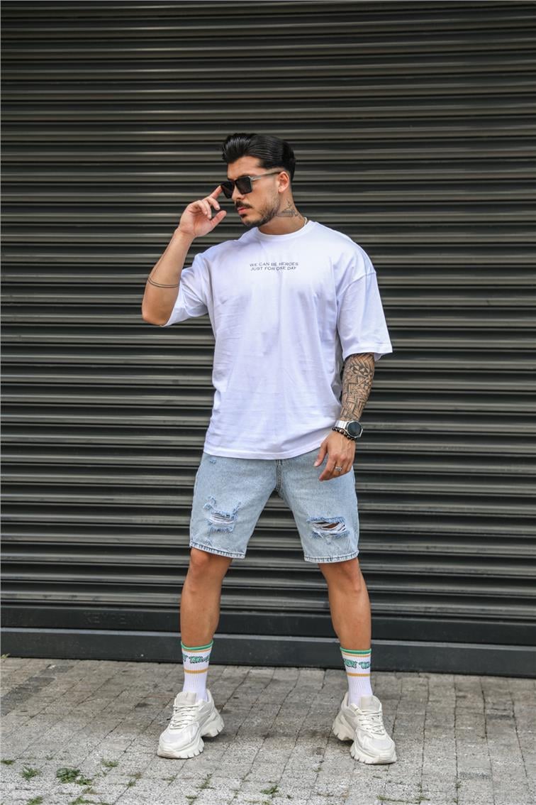 WE CAN BE HEROES Baskılı Oversize T-Shirt Beyaz
