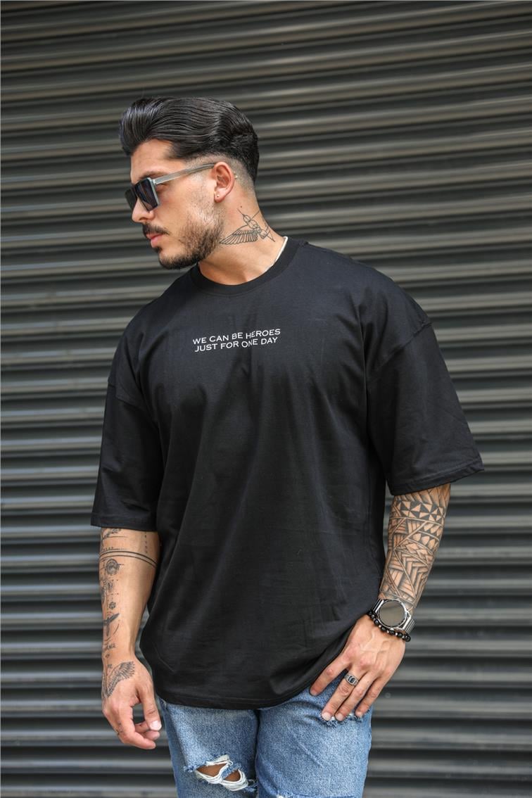 WE CAN BE HEROES Baskılı Oversize T-Shirt Siyah