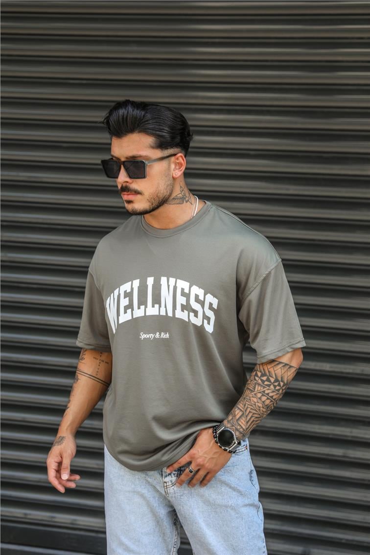 WELLNESS Baskılı Oversize T-Shirt Haki
