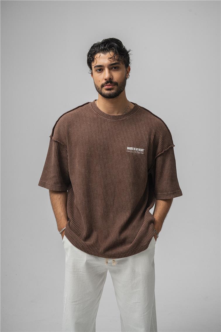 WHERE IS MY HEART Oversize T-Shirt Kahve