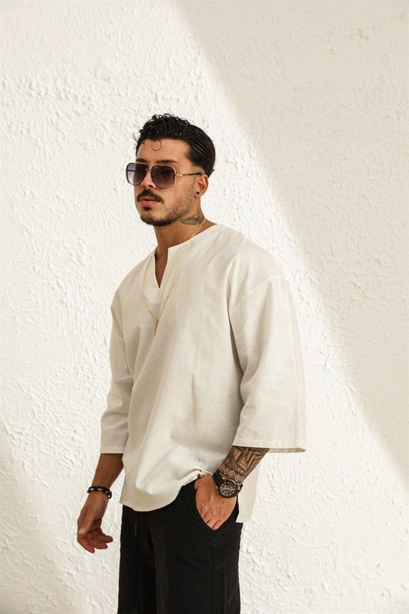 Yaka Detay Fakir Kol T-shirt