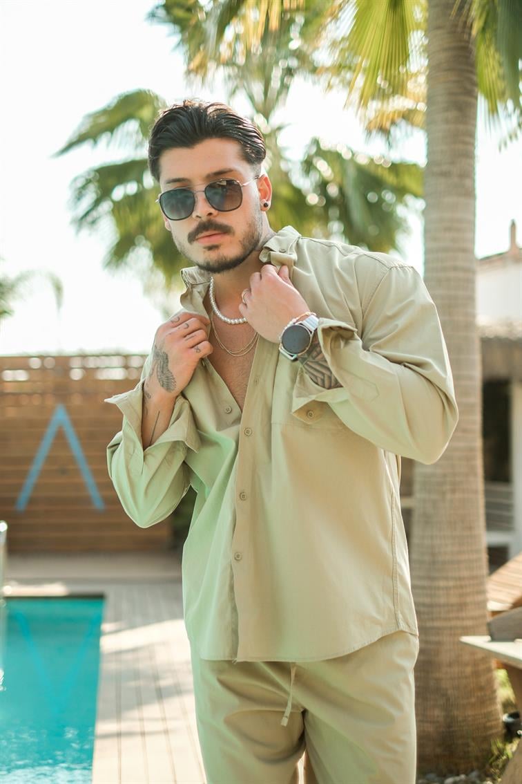 Yaka Düğmeli Basic Oversize Gömlek Mint
