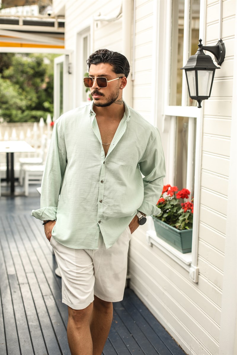 Yaka Düğmeli Pamuklu Oversize Gömlek