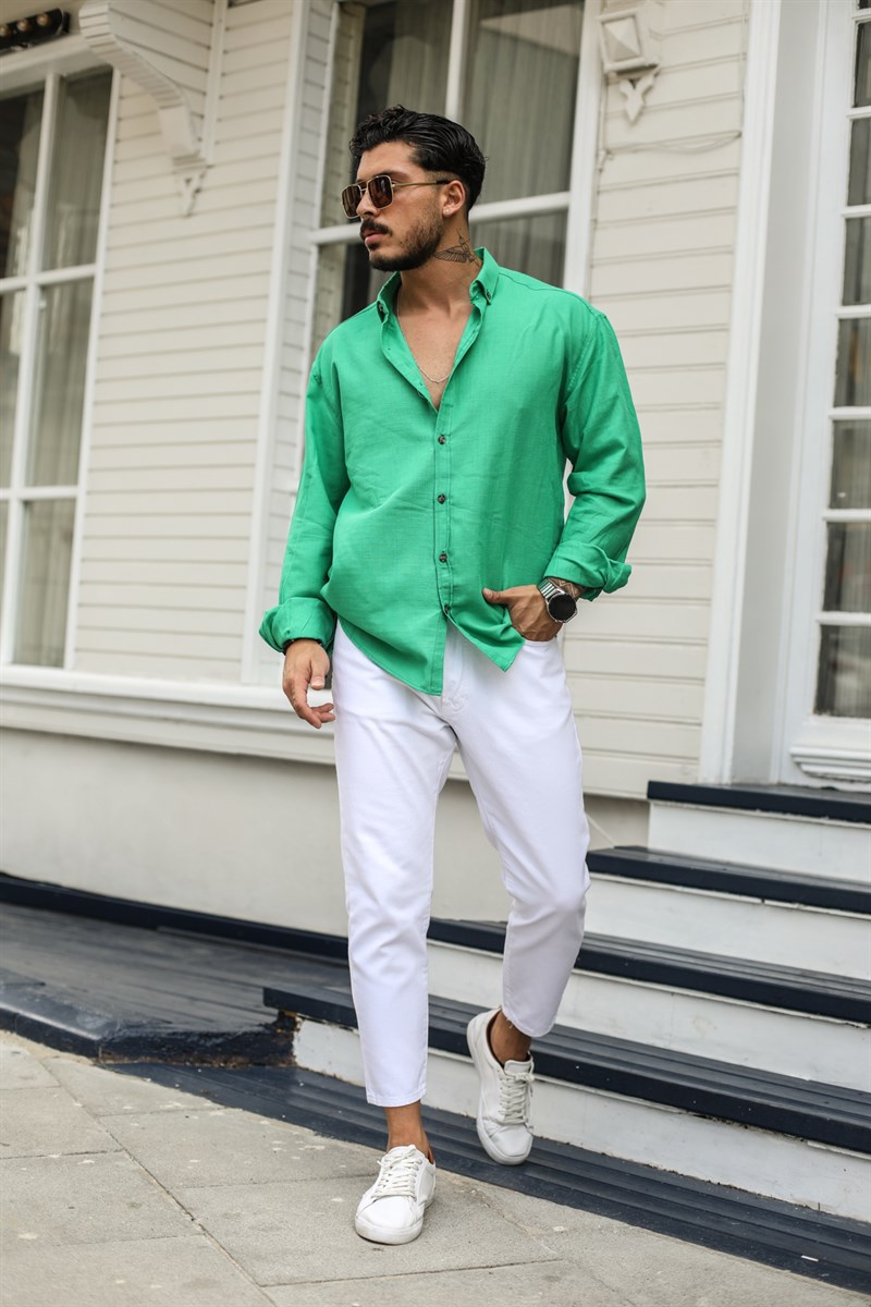 Yaka Düğmeli Pamuklu Oversize Gömlek