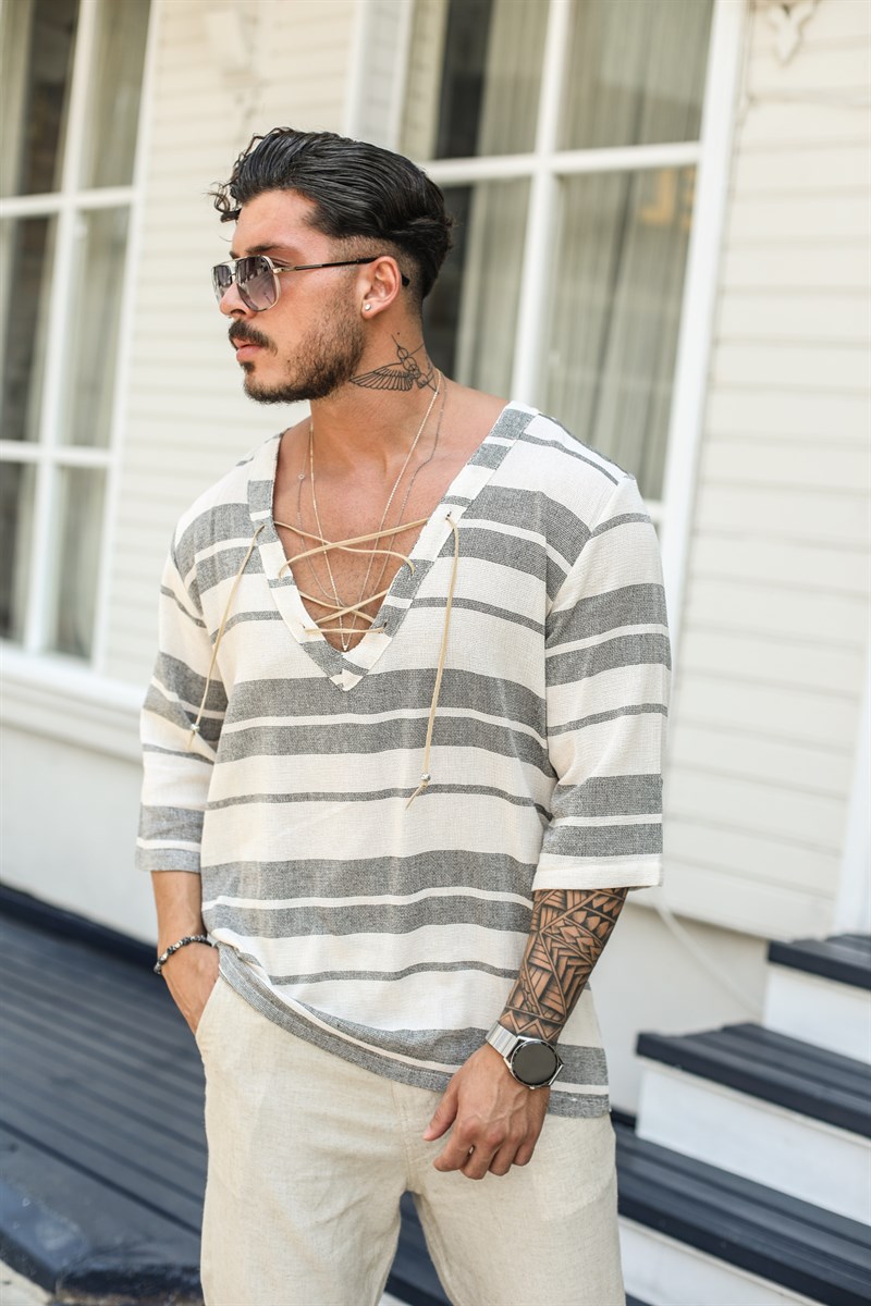 Yakası İpli Oversize T-Shirt