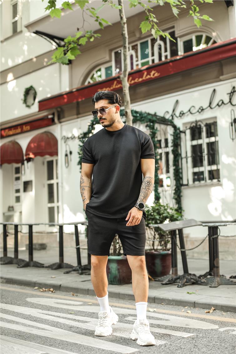 Yan Çizgi Fitilli Oversize T-Shirt Siyah