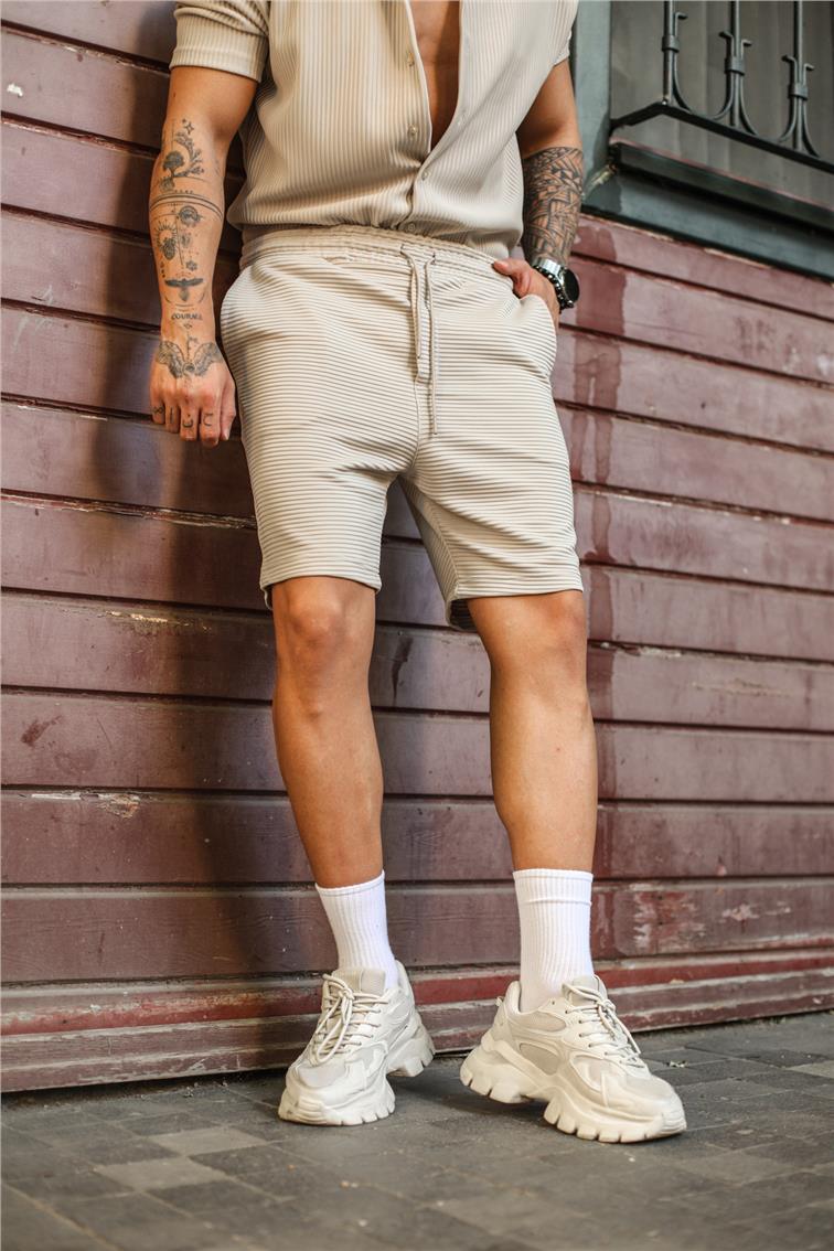 Yan Çizgi Fitilli Şort Bej