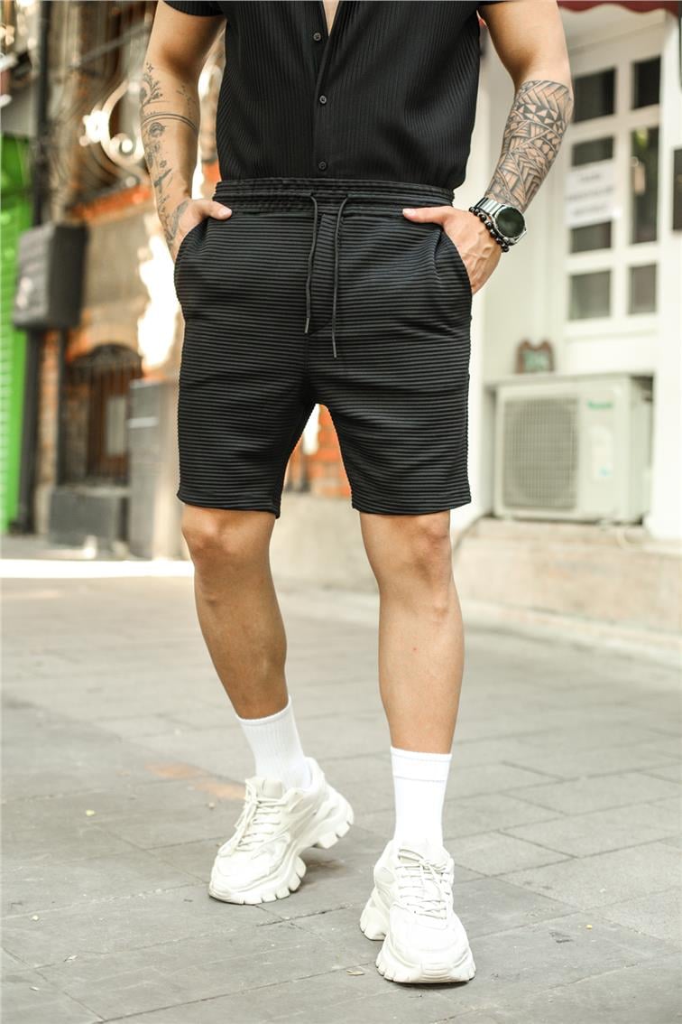 Yan Çizgi Fitilli Şort Siyah