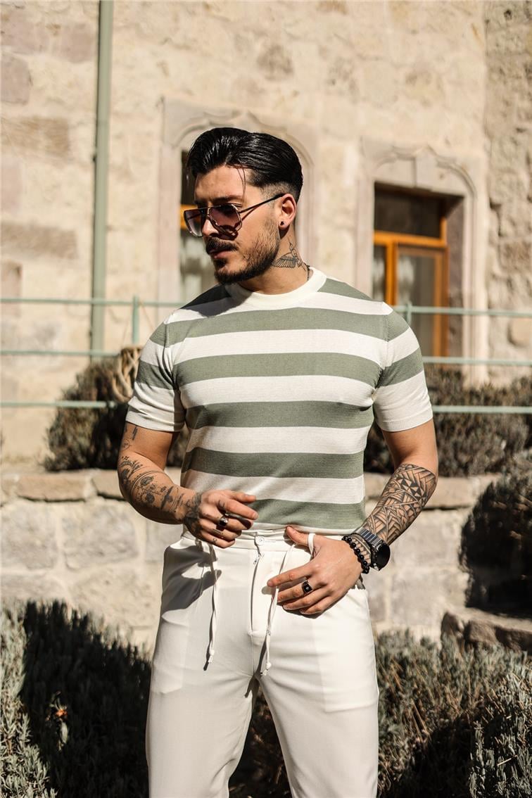 Yan Çizgili Slim Fit T-Shirt Mint