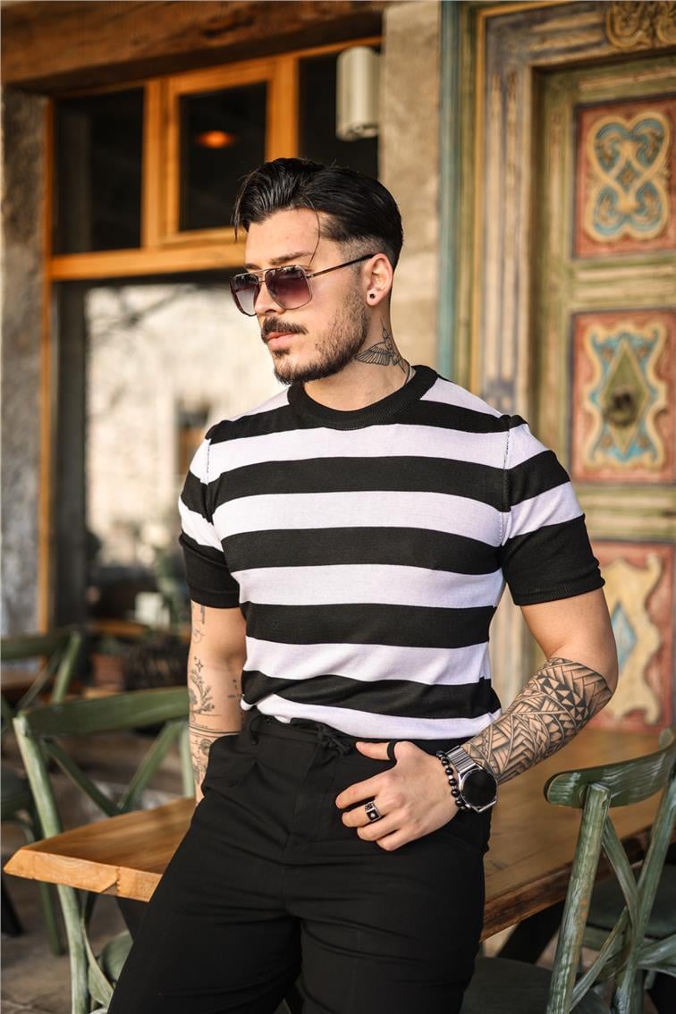 Yan Çizgili Slim Fit T-Shirt Siyah