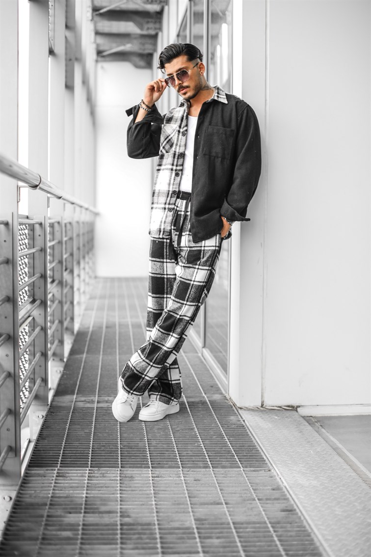 Yarım Ekose Desenli Oversize Gömlek