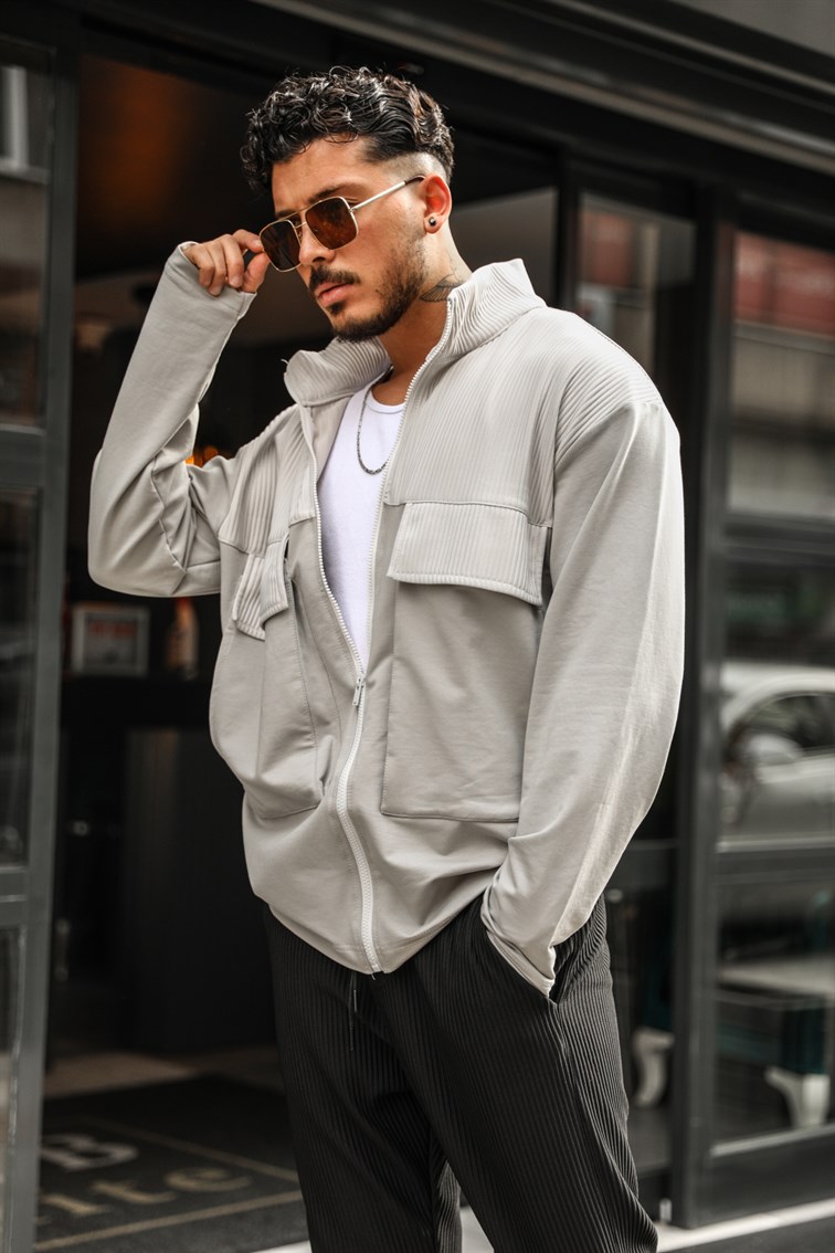 Yarım Fitilli Fermuarlı Oversize Ceket