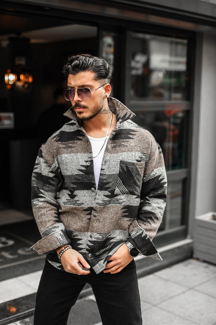 Yarım Otantik Desenli Oduncu Oversize Gömlek