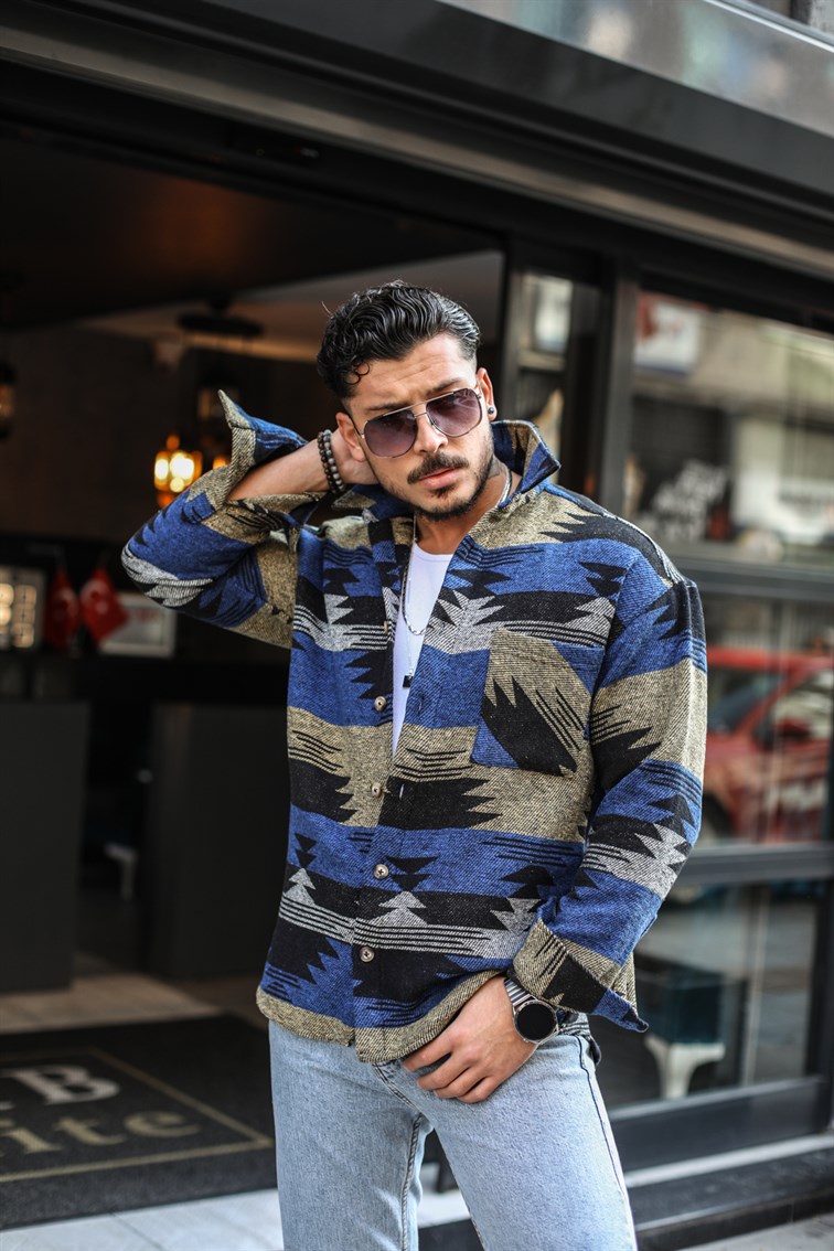 Yarım Otantik Desenli Oduncu Oversize Gömlek