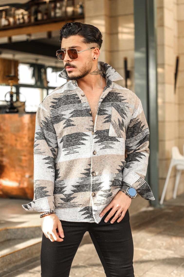 Yarım Otantik Desenli Oduncu Oversize Gömlek